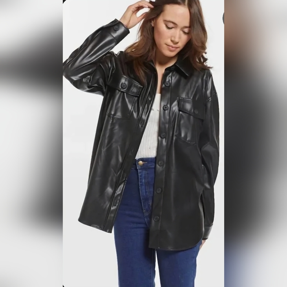 Thread & Supply Leather Button down Shirt Jacket